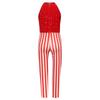 Girls Christmas Costume Sleeveless Striped Sequins Bodysuit Dance Gymnastics Jumpsuit Candy Cane