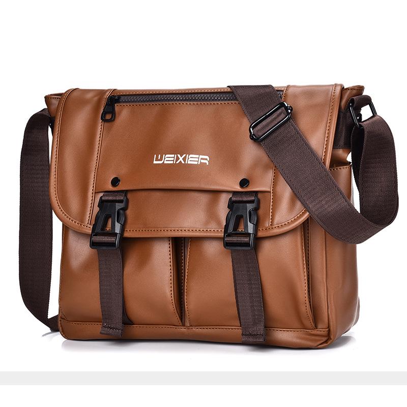 Business Casual Men's Large Capacity Wear-Resistant PU Splash-Proof Messenger Shoulder Bag