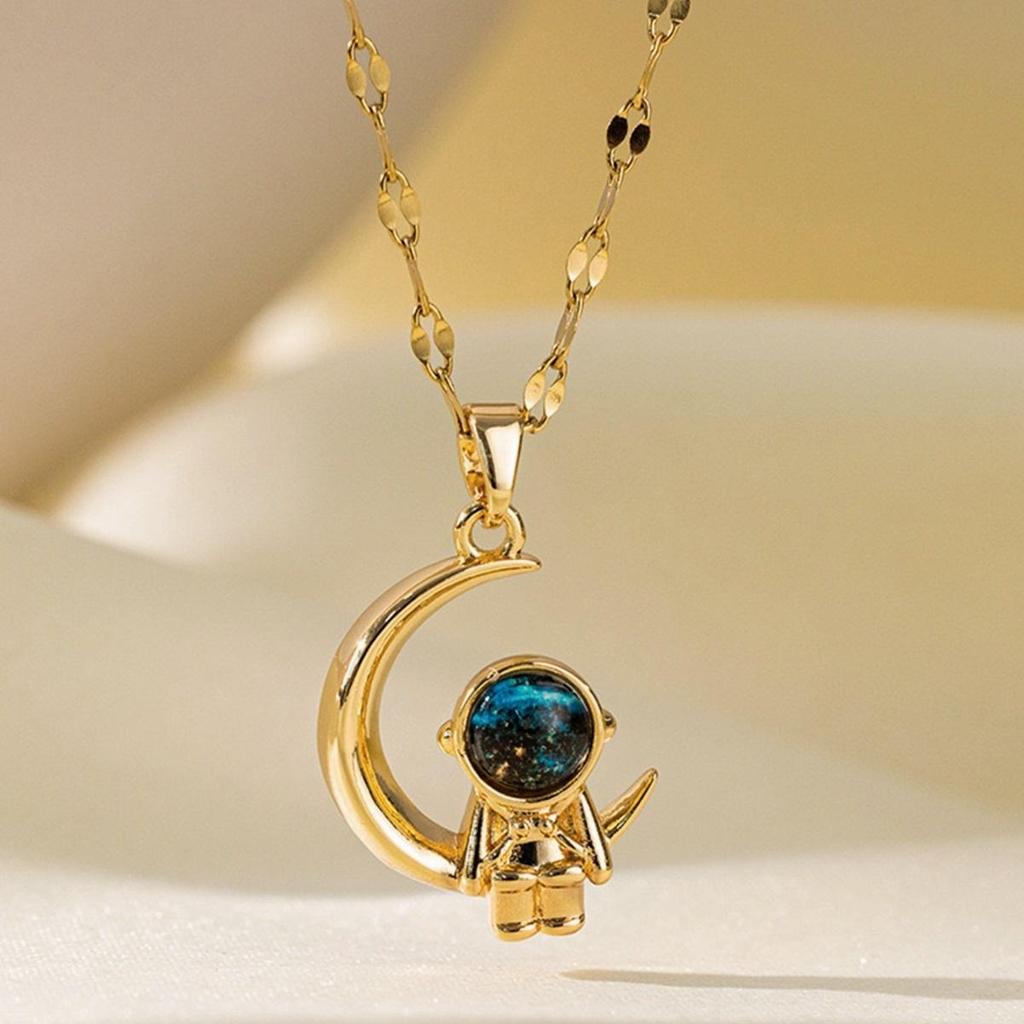 Y2K Starry Sky Planet Light Luxurious Temperament Gorgeous Necklace Star and Moon Versatile Stainless Steel Clavicle Chain