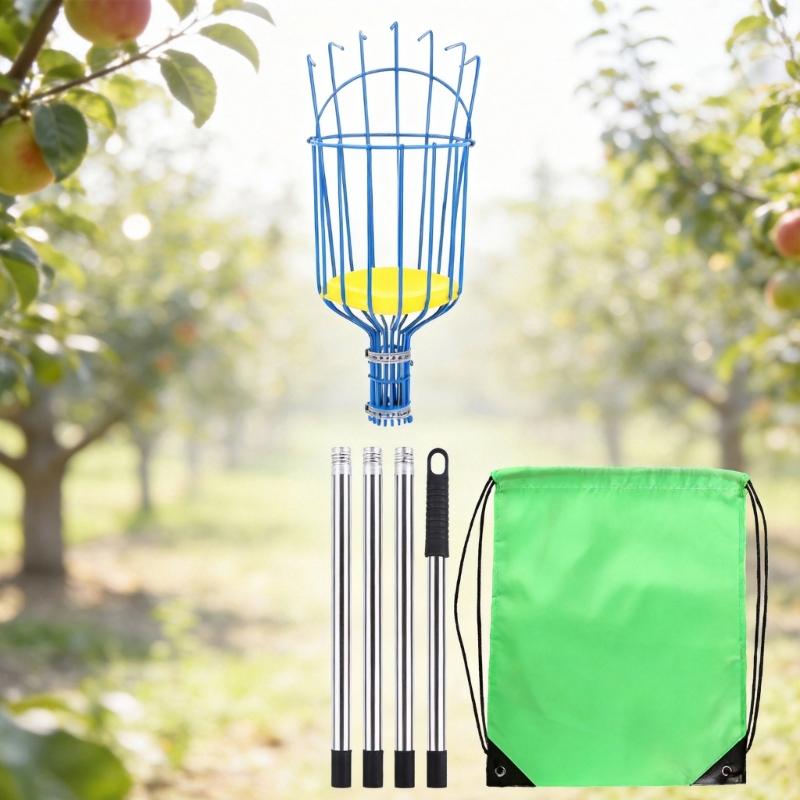 Fruit Picking with Basket, Apples Picking Tool Adjustable Rod Long Handle Avocados Grabber Tree Fruit Catcher for Harvesting