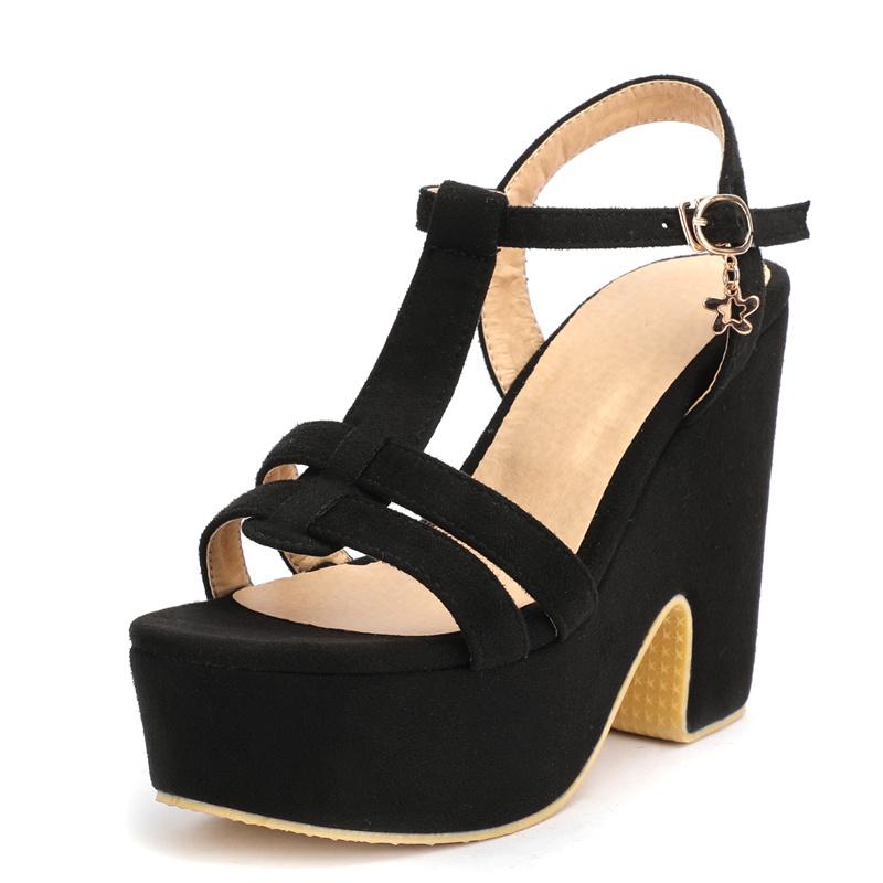 Women's Gladiator Sandals Platform Summer Shoes Sexy Punk Heels Flip Flops T-Straps Flock Green Black Party Shoes Female Vintage