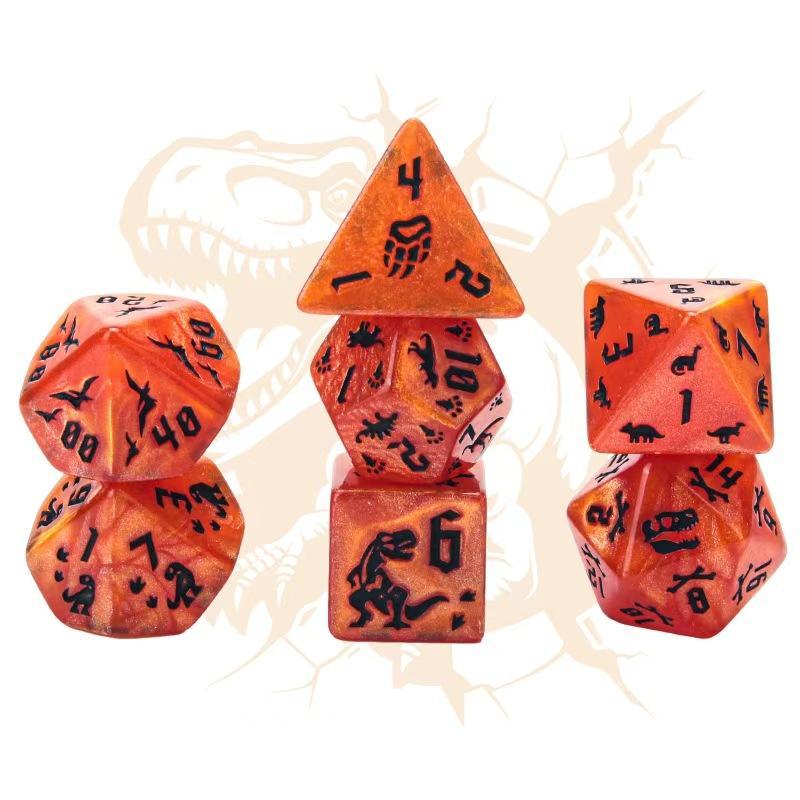 Dinosaurier Gravierte Würfel 7er Set Transparent Klar Nummerierte Würfel für Tabletop RPG Brettspiel Heimtreffen