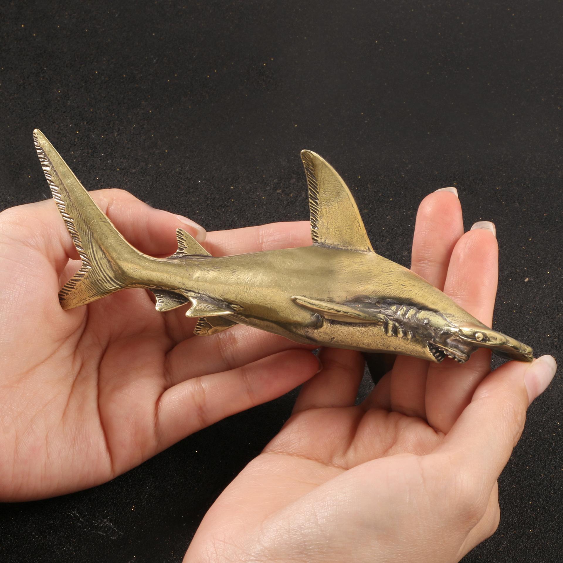 Brass Hammerhead Shark Ornament 166*57mm Antique-Style Desk Decoration Copper Handicrafts Figurines