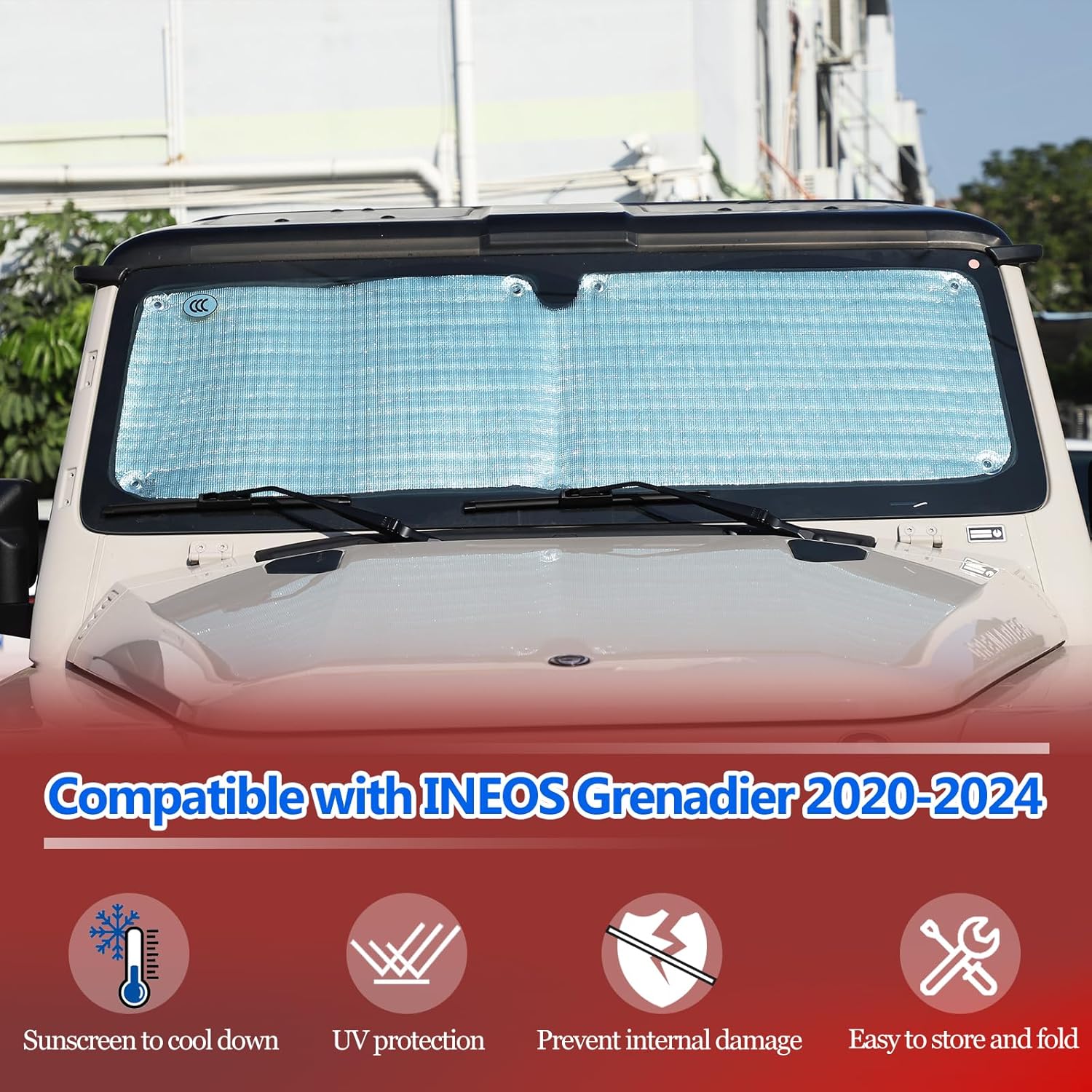 

Front Windshield Sun Shade Compatible with Ineos Grenadier 2020-2024 Car Windshield Sun Shade Foldable Sun Shield UV Protection Car Accessories