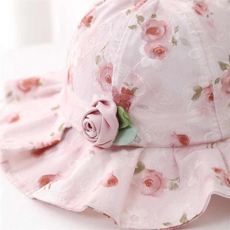 Girl's Treasure Hat Spring and Summer Thin Children's Fisherman Hat Princess Cute Sweet Beauty Preschool Children's Flower Sunshade Hat