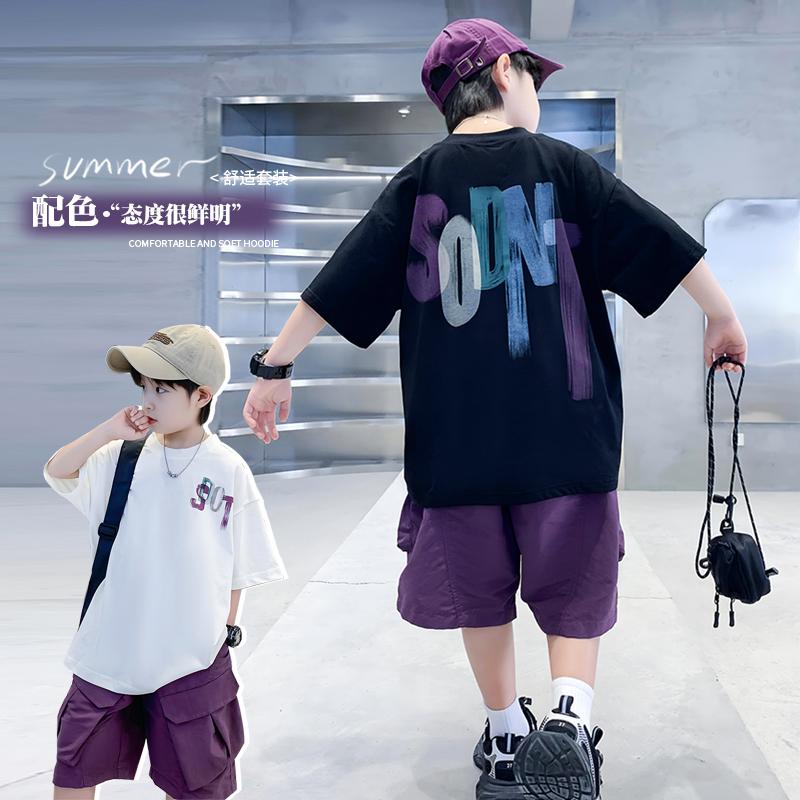 Boys' Summer Short Sleeve Set 2026 New Children's Summer Clothes Boys' Summer Two Piece Set Loose Trendy Cool