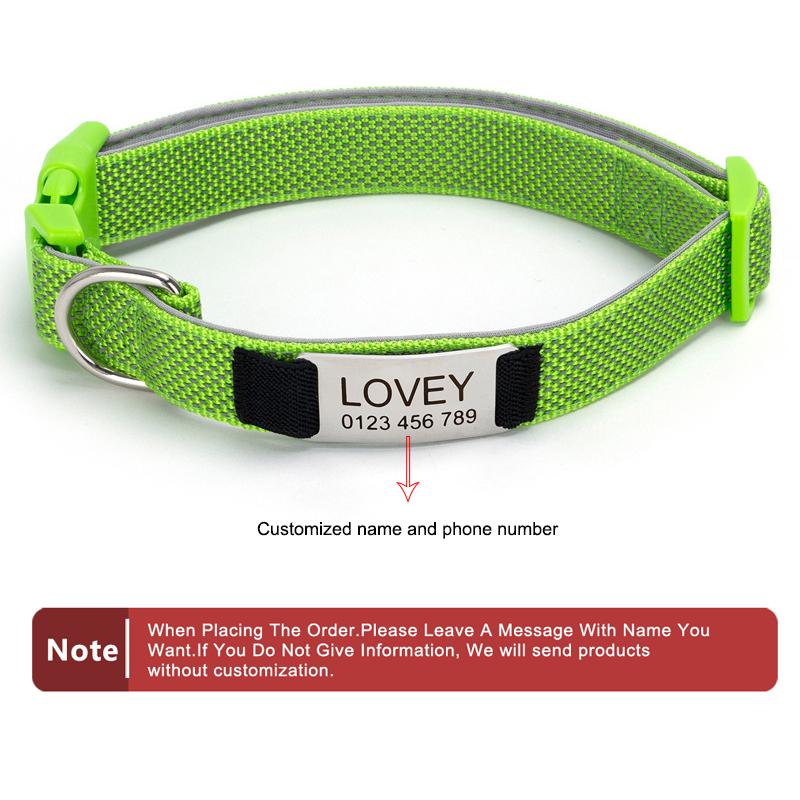 Personalized Dog Collar with Removable Engraved Tag Nylon Reflective Strap Solid Metal D-Ring Color Adjustable Buckle Pet collar