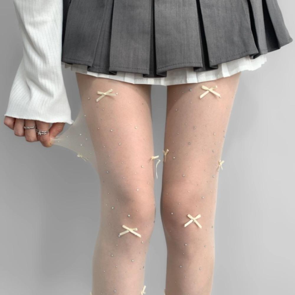 Sweet Shiny Diamond Bowkont Embroidery Tights Ultra-Thin Butterfly Knot Butterfly Knot Stockings JK Style Lolita Tights Girls