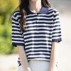 Navava Women Casual STripe BuTTon Collar ShorT Sleeve KniT T shirT Nk2920