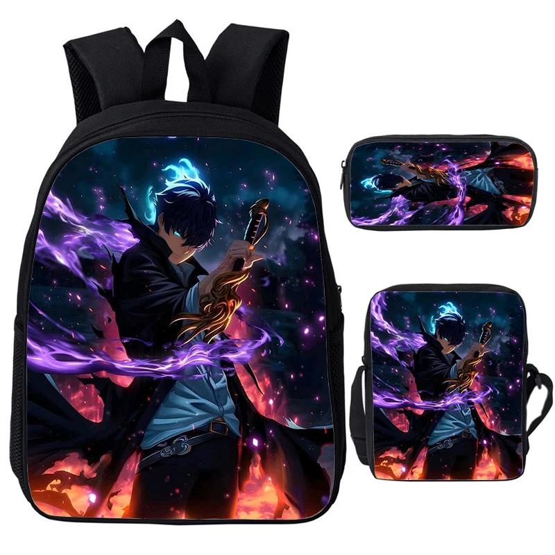 Solo Leveling IGRIS Child Backpacks Shoulder Bag Pencil Case 3pcs Set Large Capacity School Bags for Boys Girls Travel Daypacks