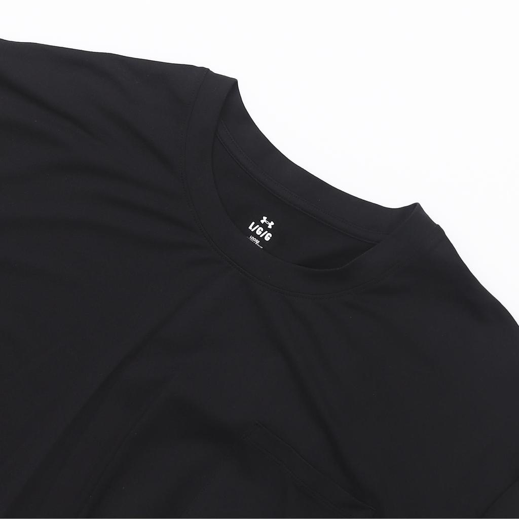 Under Armour Solid Color Breathable Training Pocket Round Neck Short Sleeve T-Shirt Men Tops Black 1382805-001