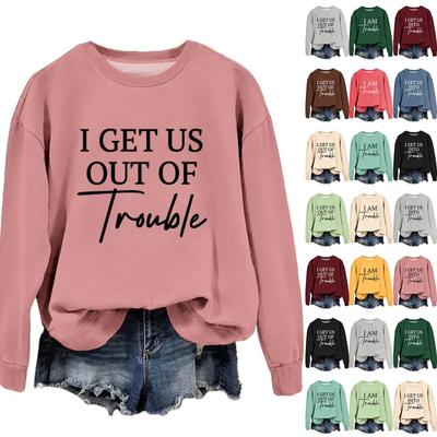 Women's Fashion Casual Round Neck Loose I AM Trouble Print Long Sleeve Sweatshirt