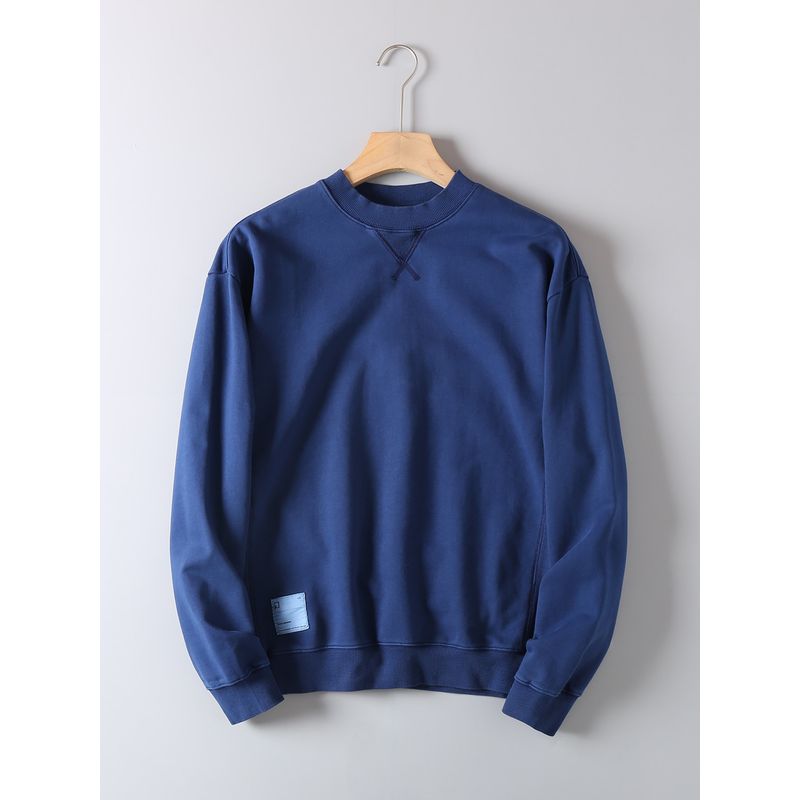 Heavyweight Washed Cotton Terry Crewneck Sweatshirt for Men, Spring and Autumn Vintage Trendy Top Jacket