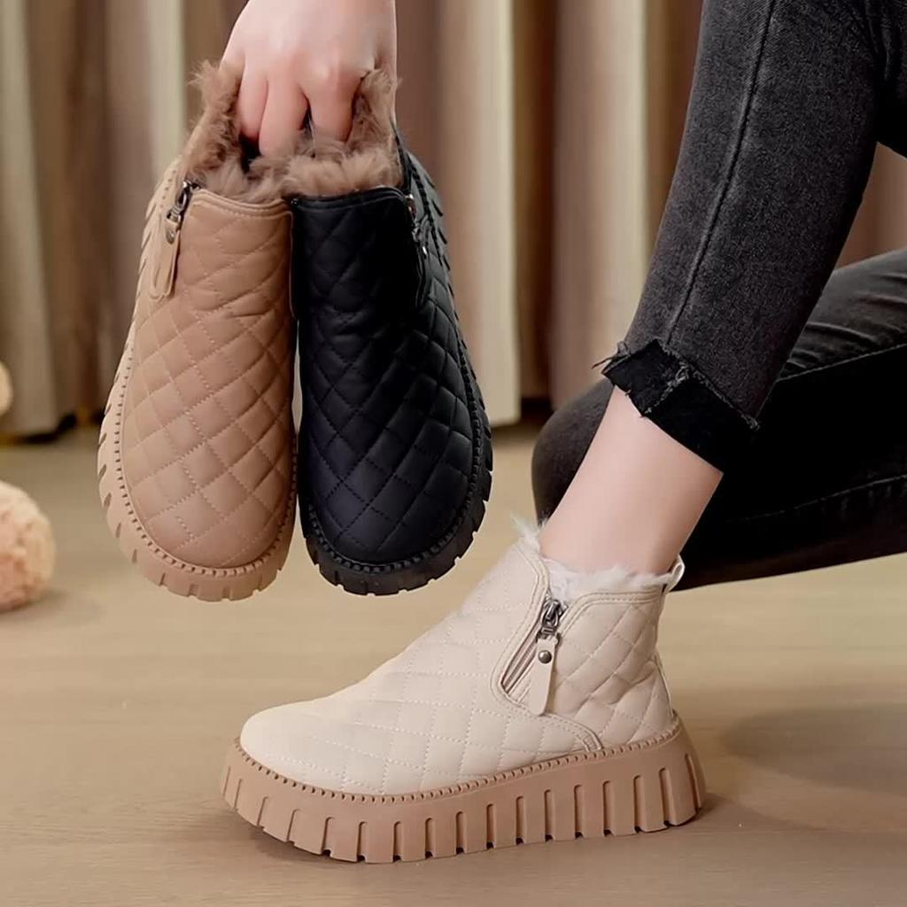 Women's Winter  Boots with Faux Fur Lining & Zipper Closure - PU Cover Round-Toe Ankle Boots with Cushioned Insole & Arch Support