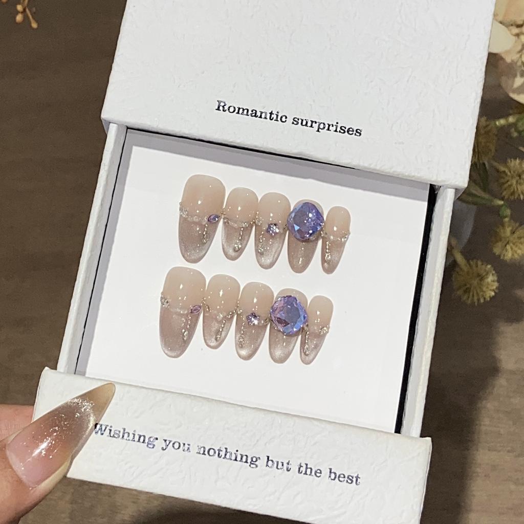 Light Luxury High-end Feeling Ice-transparent Gradient Cat Eye Small Diamond Glass Candy Square Beads Removable Nail Piece