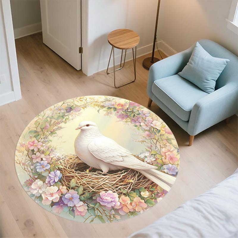 Flower Bird,Round Area Rug,Carpet Rug for Living Room Bedroom Sofa Playroom Decor,Non-slip Floor Mat