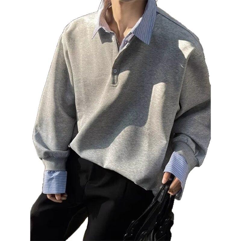 Herren Kapuzenpullover mit Samtfutter und Zweiteiler-Kragen - Herbst/Winter Trendiger Lockere Passform Schweres Langarm-T-Shirt.