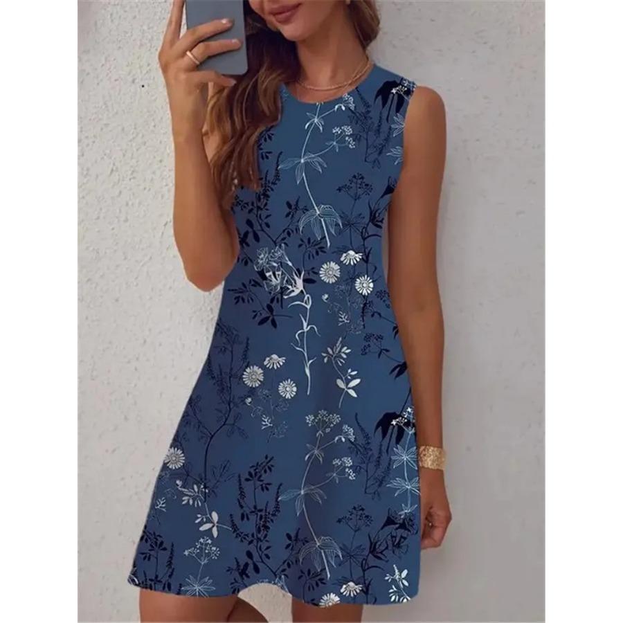 Floral Pattern Women Trend Mini Dresses Summer Sleeveless 3d Flower Printed Street Ladies Dress Casual Dress Y2k Ladies Clothes