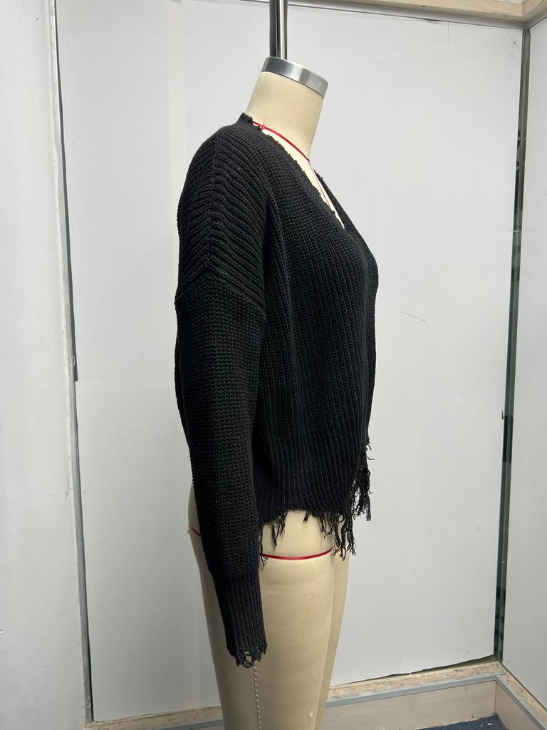 Pulovere Moda simplă Largi Vintage Moda de toamnă și iarnă Haine clasice moale pentru femei Bumbac ciucuri găuri sparte Pulover tricot