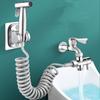 Universal Bidet Rinser System: Brass 1/2" Water Divider, Stainless Steel Spray Gun with Wall Holder, Shower/Faucet Adapter