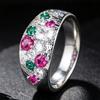 Vintage Textured Gemstone Wide Ring Palace-style Red and Green Zircon Mixed-set Zircon Ring
