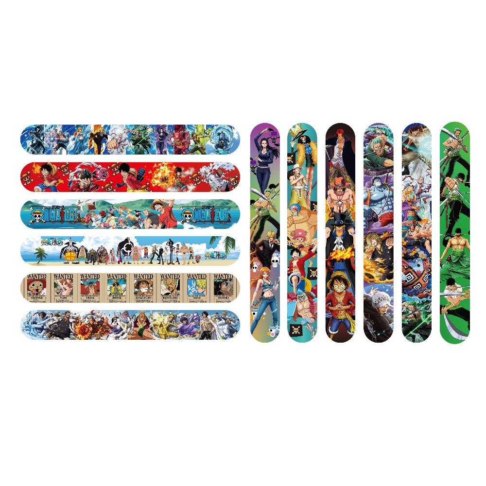 12pcs One Piece Anime Themed Slap Bracelets Cartoon Luffy Zoro Wristbands Kids Birthday Party Decoration Favors Boys CosplayToys