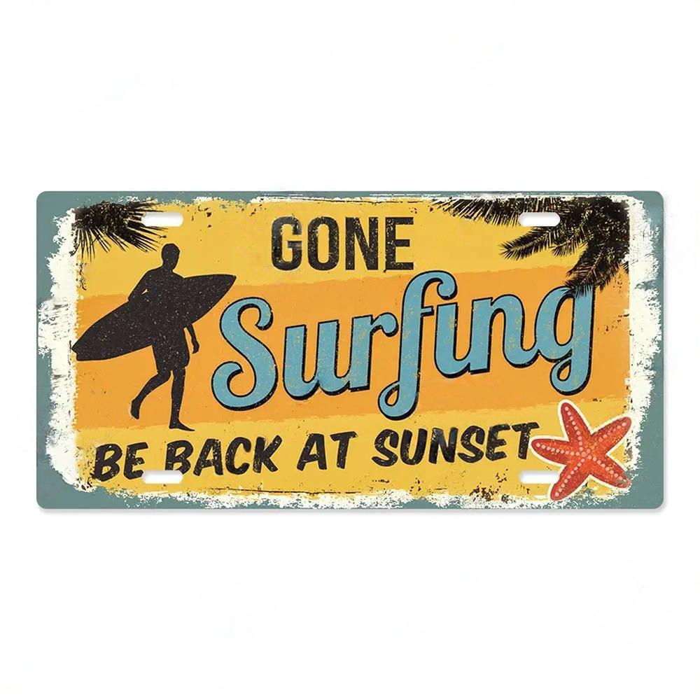 Summer Beach Retro Tin Sign Licenses Plate Plaque Metal Vintage Poster for Pub Bar Surf