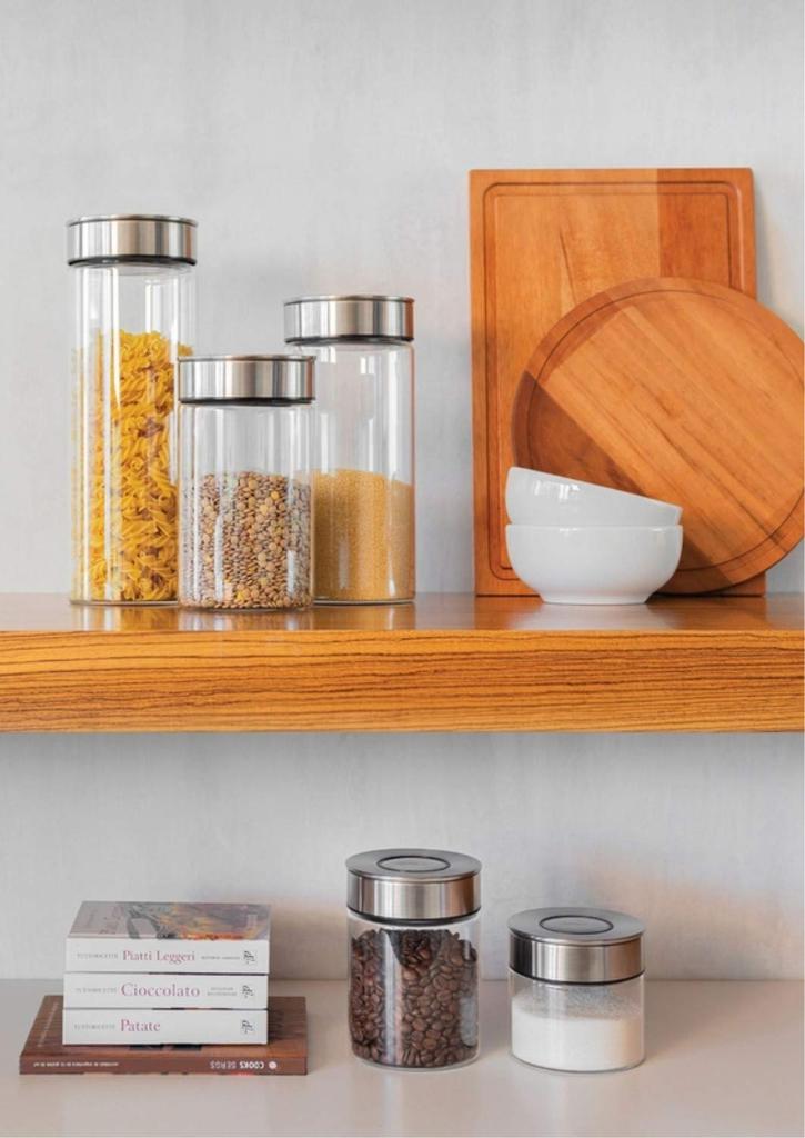 TRAMONTINA Prezza Glass Storage Container with Airtight Closure and Stainless Steel Lid for and More 1.8L Heat-Resistant (Canister) One-Touch Pasta,