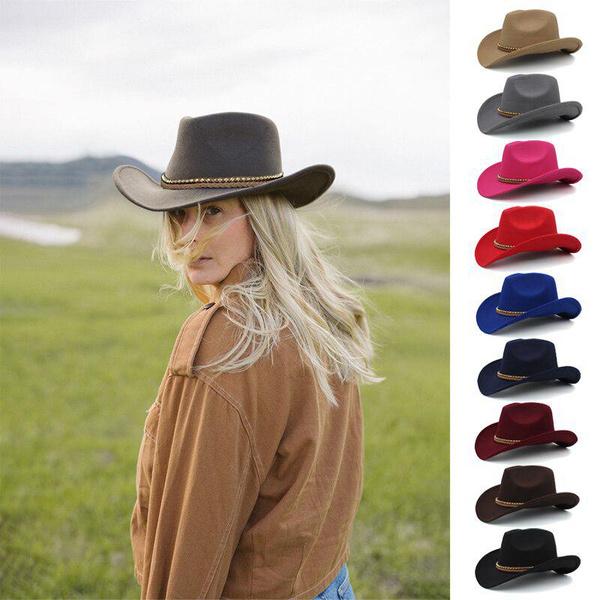 

Unisex Adults Woolen Western Cowboy Hat вина червоного кольору