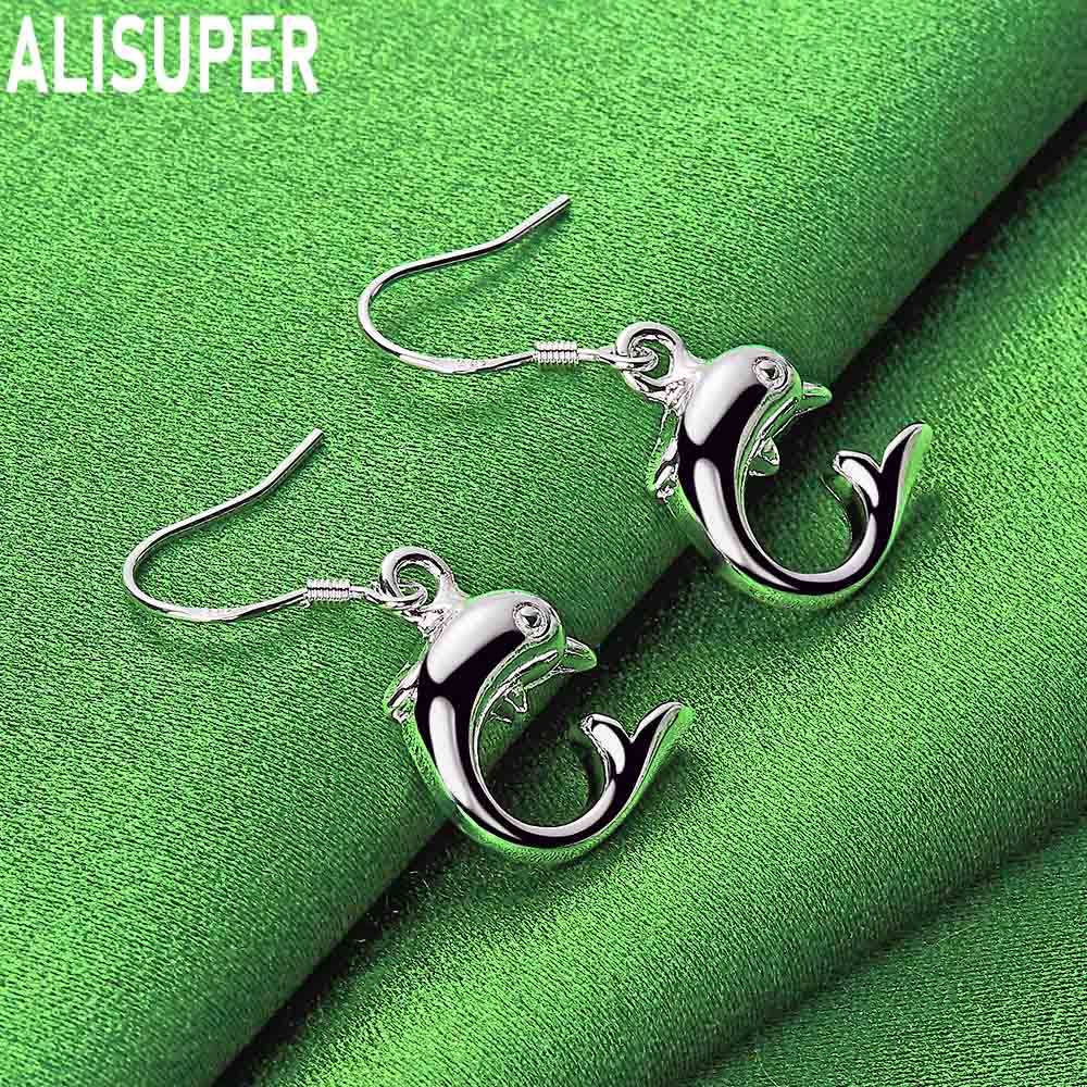 925 Sterling Silver Lively And Simple Smooth Dolphin Earrings - Stylish Evening Jewelry