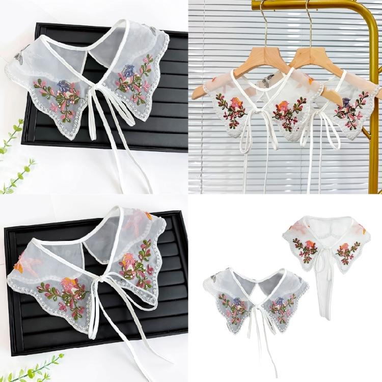 Elegant Half Shirt Collar Embroidered Flower Collar Beads Flower Lapel Half Shirt Collar Chinese Aesthetics