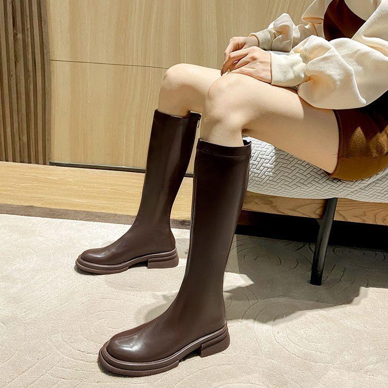 

Сапоги цвета молочного чая, популярные в интернете, женские зимние взрывные сапоги на толстой подошве, но до колена, маленькие 150 тонкие сапоги-рыцари 40