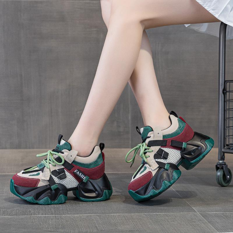 Dad s Shoes, Women s 2025 Spring and Autumn New Versatile Leather Trend Soft Sole High-energy Feeling Thick Sole Small Sports Shoes 33