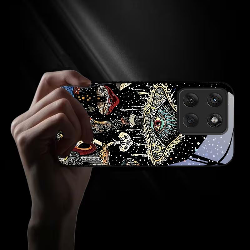 Mystic Evil Eye Mushroom Black Glass Phone Case For Motorola Moto Edge 60 70 20 Lite 30 Pro 40 50 Ultra X30 Pro G14 G75 84 Cover