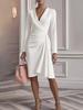 New Sexy Slim Fit Bodycon Dress Long Sleeve V-Neck Pleated Design Women's Dress