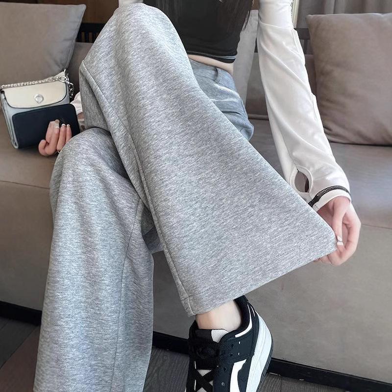145cm Women's High Waist Slim Fit Wide Leg Knitted Sweatpants, Floor-Length for Autumn, Petite Size.