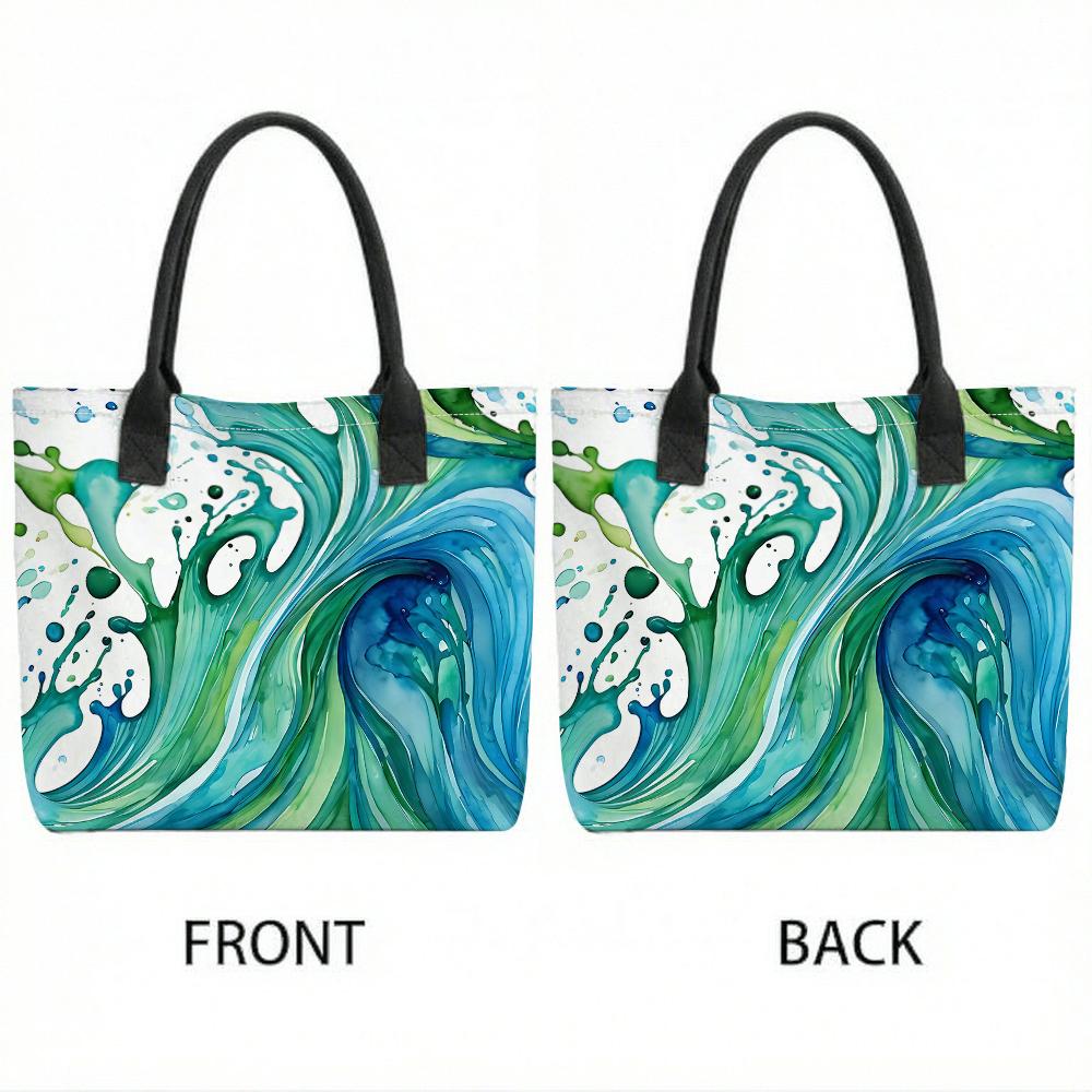  Watercolor Wave Tote Bag Casual Large Capacity Beach Shoulder Bag for Daily Travel