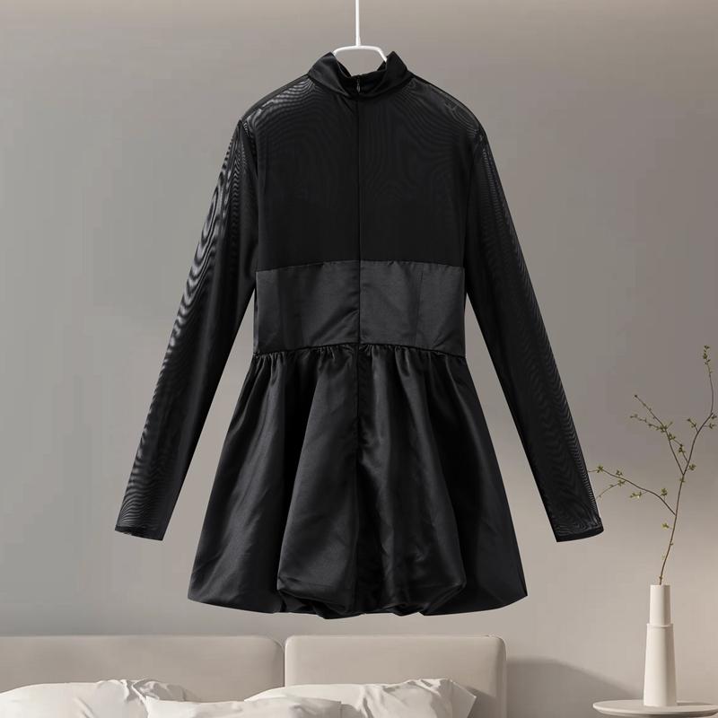 Elegante Spitzenkleider Frauen Durchsichtig Langen Ärmeln Puffy Kleider Weiblich 2025 Mode Einfarbig Abendgesellschaft A-linie Kleider Dame