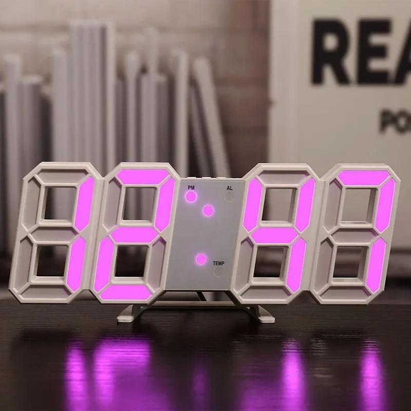 3D Dijital Alarm Saati Duvar LED Saat Masa Alarm Saati Sıcaklıklı Ev Mutfak Ofis için