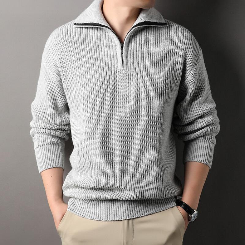 

Men s Thick Half Zip Polo Collar Knit Sweater M темно-сірий