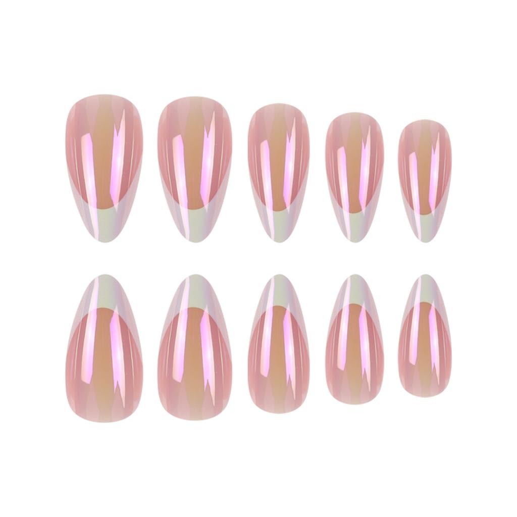 French Electroplated Aurora Gradient Almond False Nails 24 Pieces Durable And Comfortable For Daily Use
