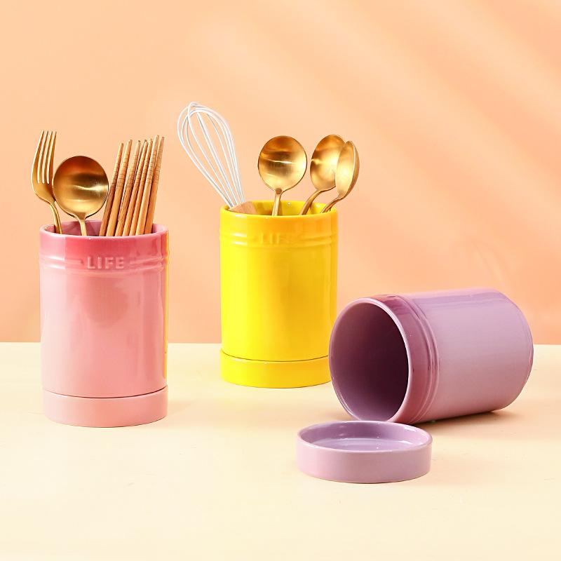 Porcelain Kitchen Utensil Holder for Countertop,Ceramic Storage Organizer for Knives Spoons and Forks,Cooking Tools Container