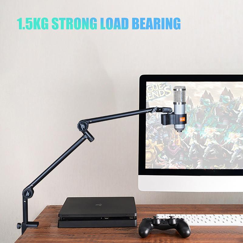 Stojak na ramię mikrofonowe biurkowy regulowany uchwyt na mikrofon do gamingu, podcastingu, streamingu, nagrywania, mikrofon z przedłużonym wysięgnikiem