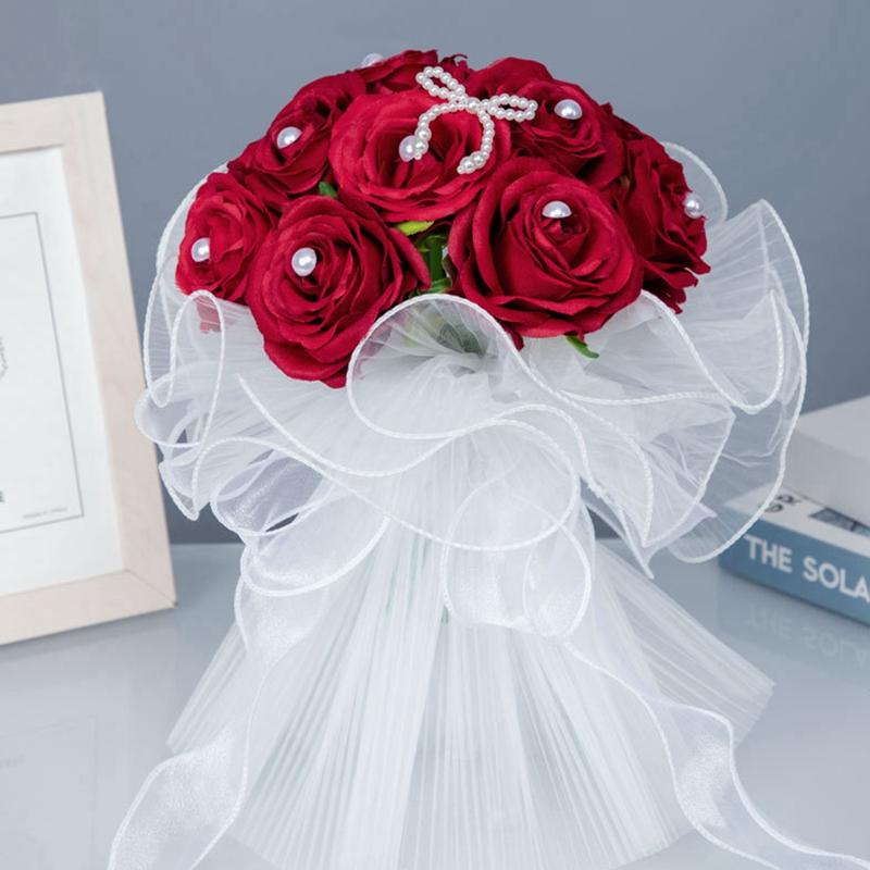 23/30cm weiße künstliche Rosen Brautstrauß Blumen mit Band romantische Hochzeit Party Dekoration DIY Braut Blumensträuße
