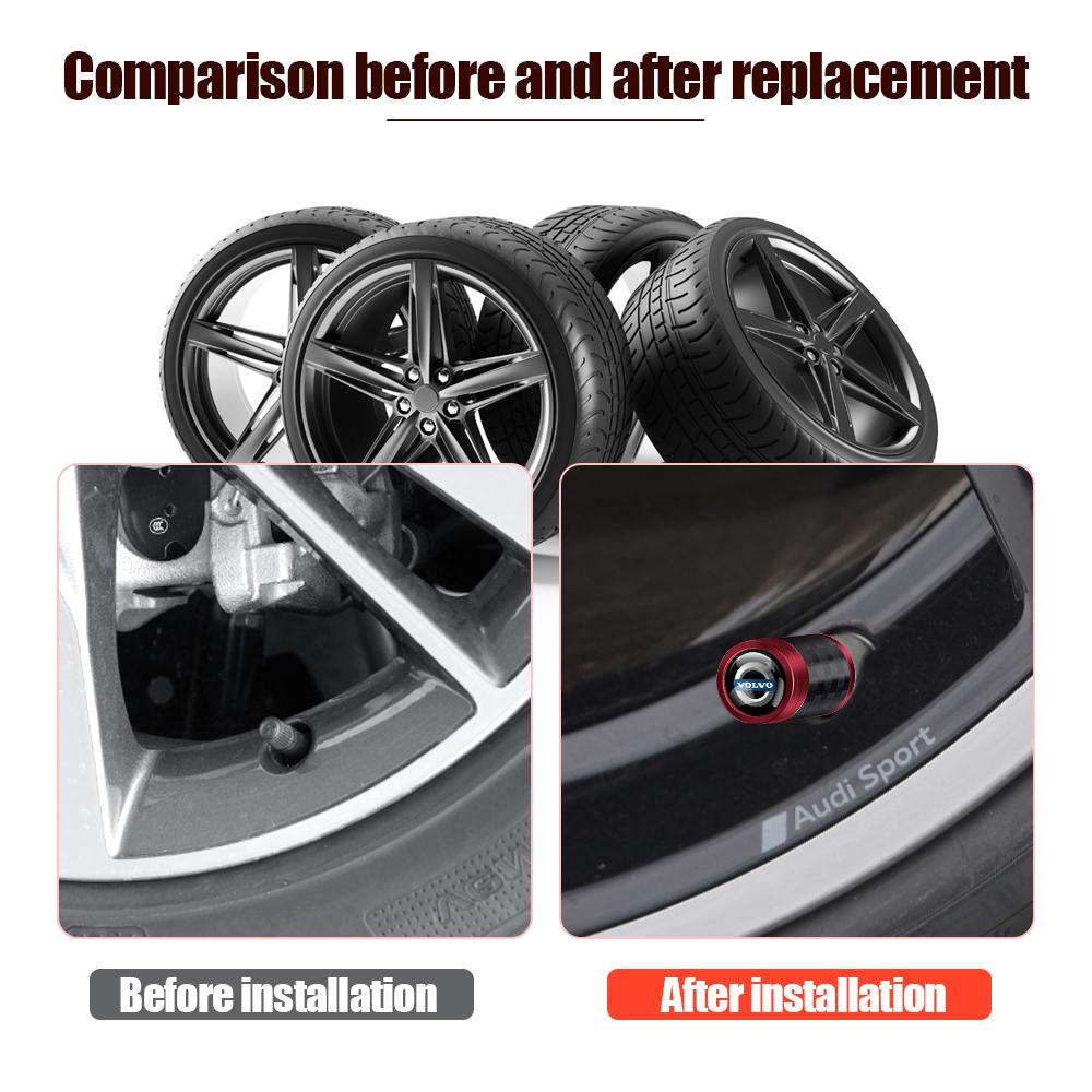 For Volvo ew1For Volvo R Rdesign XC40 C70 V60 V90 AWD T6 D8 T8 4Pcs Carbon Fiber Car Wheel Tire Valve Stem Air Cap Auto Accessories Valve Cap