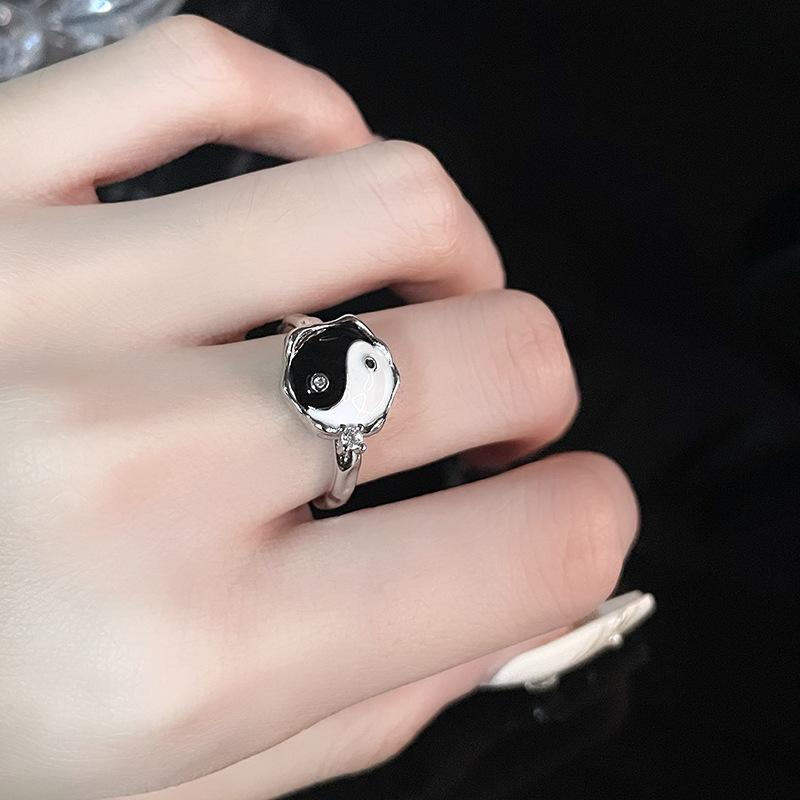 Retro Texture Two-Color Imitation Tiger'S Eye Stone Open Ring Niche Light Luxury High-End Sense Stacked Wearing Personalized Ring Woman