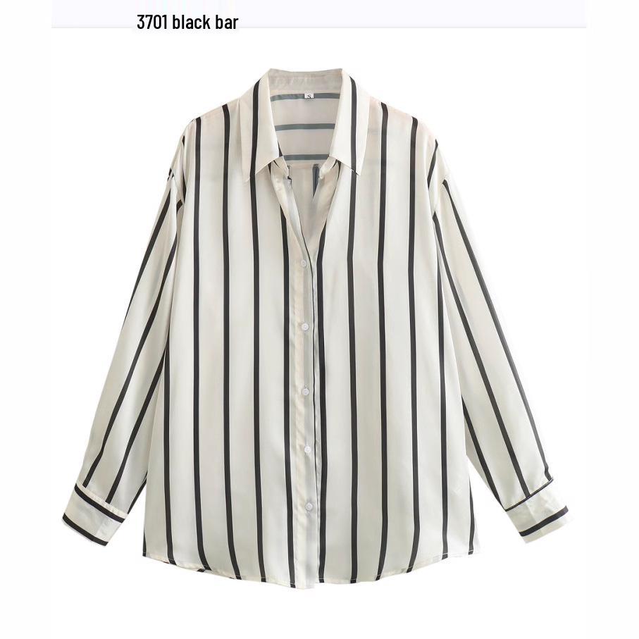2024 Summer Women's Retro Striped Loose Mid-Length Shirt - European & American Style