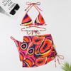 2023 Women's European and American Printed Three-Piece Lace-Up Bikini Swimsuit