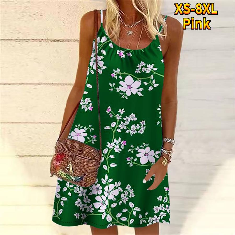 Women Flower Some Beautiful Camellia Printed Mini Dress Sleeveless Party Dress Summer Beach Dress Sundress