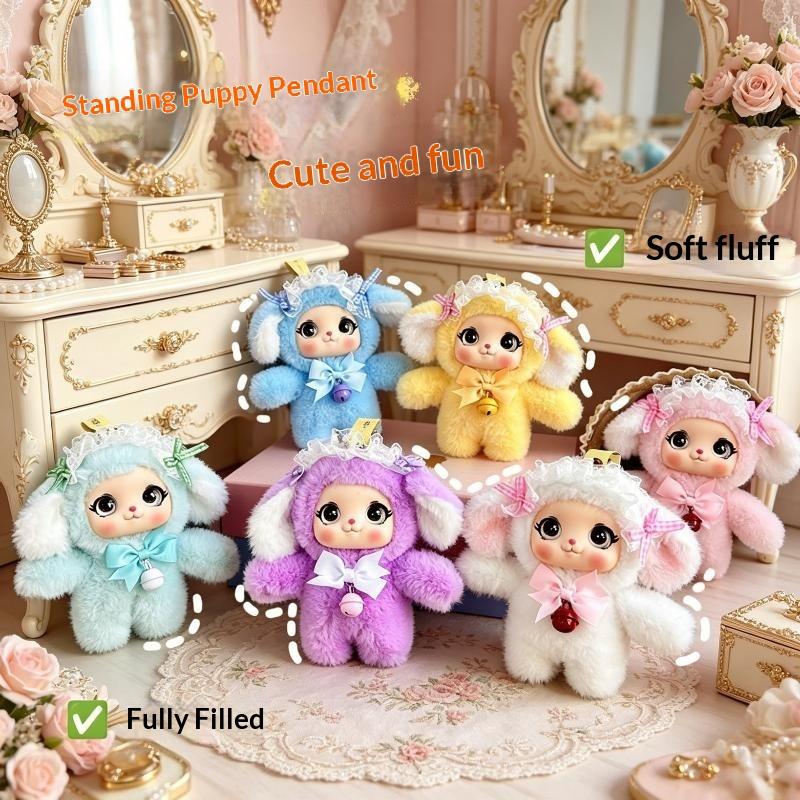 Cute Dog Vinyl Face Plush Toy Pendant Keychain Ornaments Delicate Doll Backpack Hangings Decor Car Keyring For Women Girls Kid